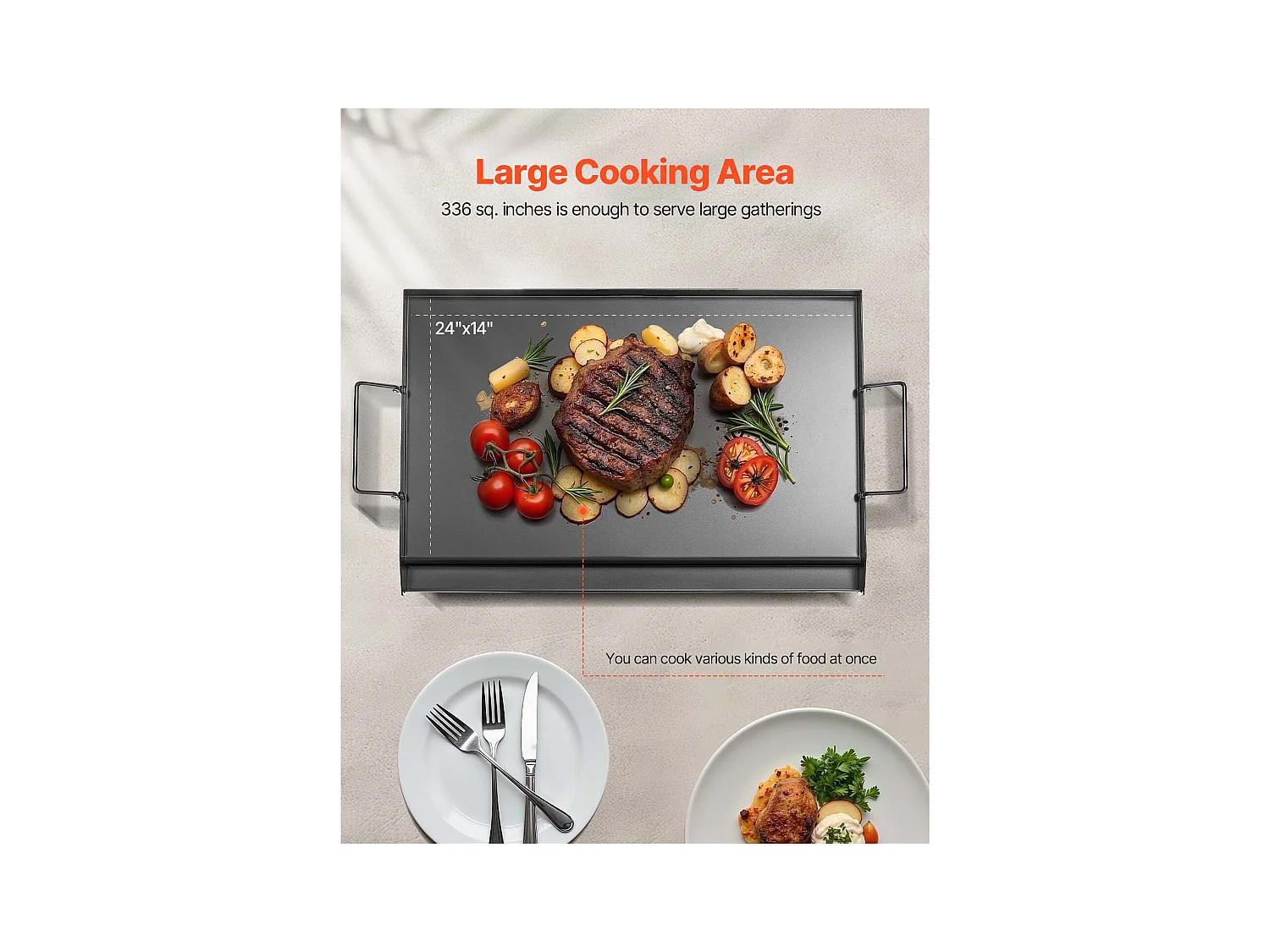 Plaque de Grill, SucceBuy Plaque de Cuisson en Acier au Carbone, 60.5 x 36 cm, Ustensile de Cuisine Portable à Gaz avec Poignée, Idéale pour Camping, Noire