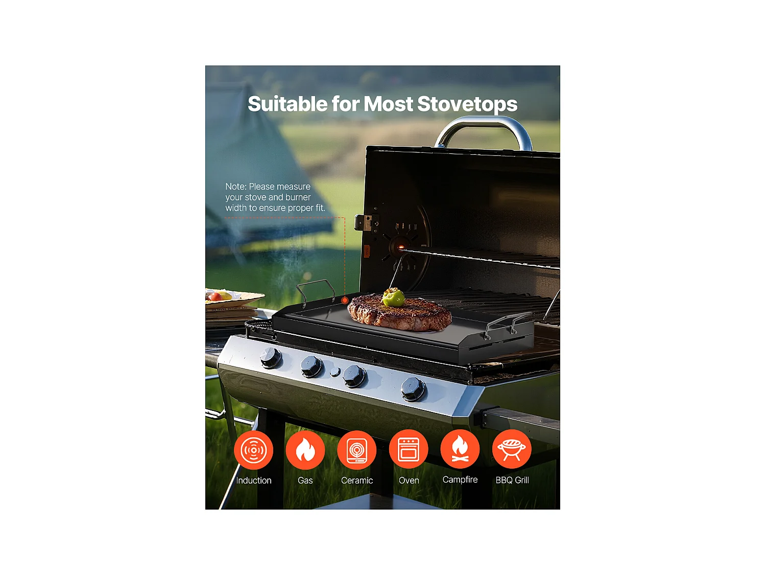 Plaque de Grill, SucceBuy Plaque de Cuisson en Acier au Carbone, 60.5 x 36 cm, Ustensile de Cuisine Portable à Gaz avec Poignée, Idéale pour Camping, Noire