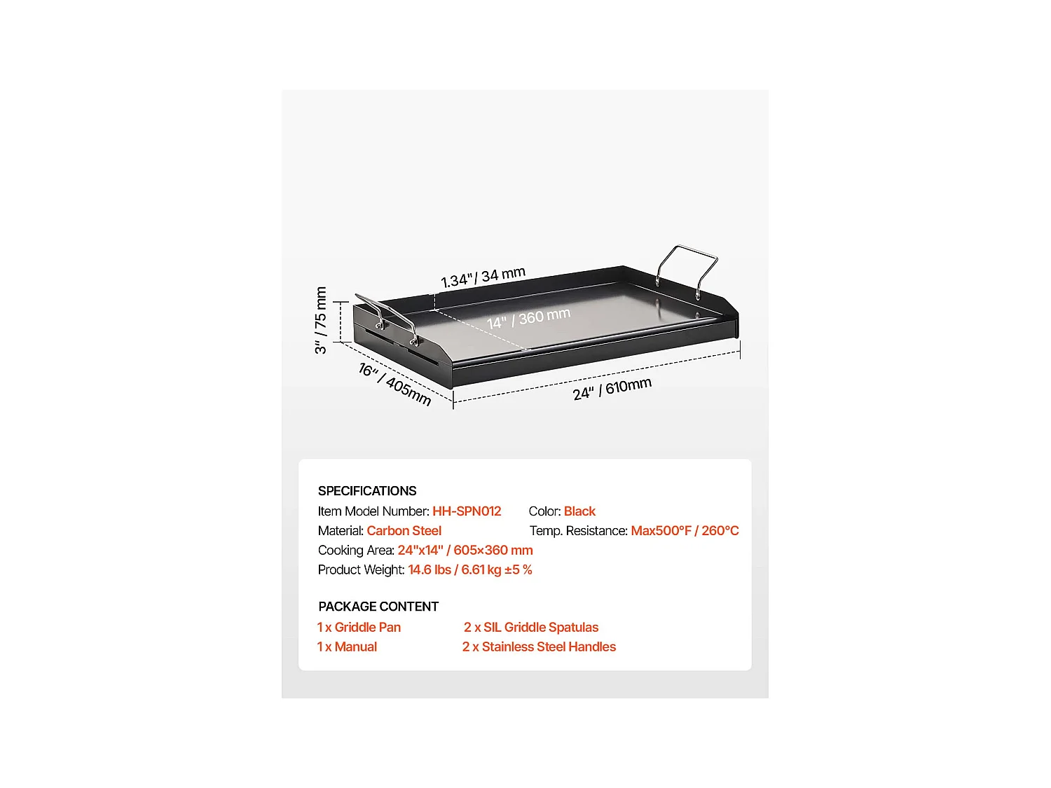 Piastra da Grill, SucceBuy Piastra per Cottura in Acciaio al Carbonio, 60.5 x 36 cm, Utensile da Cucina Portatile a Gas con Manico, Ideale per il Campeggio, Nera