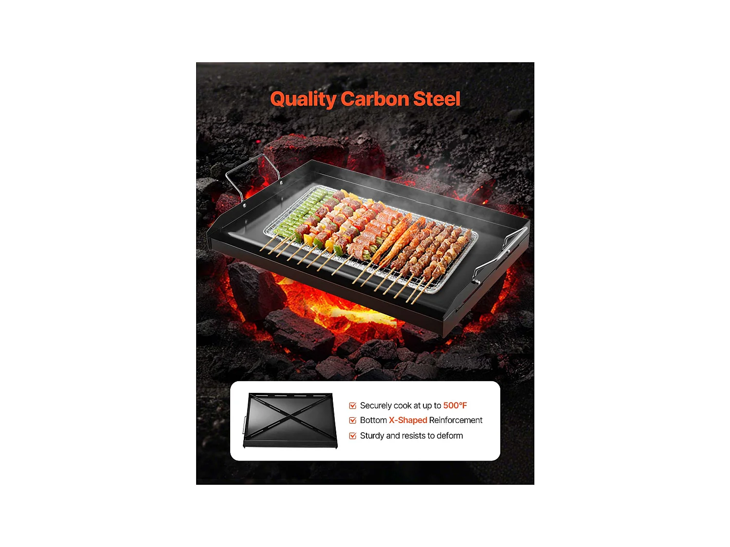 Piastra da Grill, SucceBuy Piastra per Cottura in Acciaio al Carbonio, 60.5 x 36 cm, Utensile da Cucina Portatile a Gas con Manico, Ideale per il Campeggio, Nera