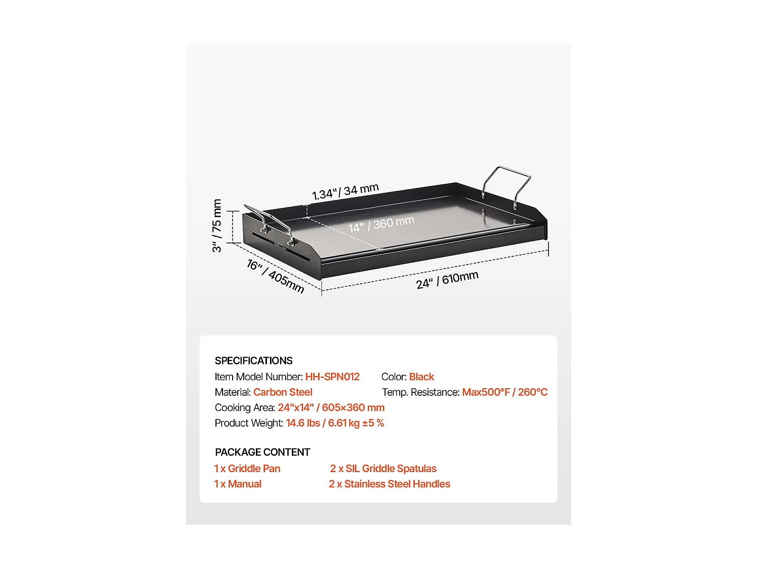 Plaque de Grill, SucceBuy Plaque de Cuisson en Acier au Carbone, 60.5 x 36 cm, Ustensile de Cuisine Portable à Gaz avec Poignée, Idéale pour Camping, Noire