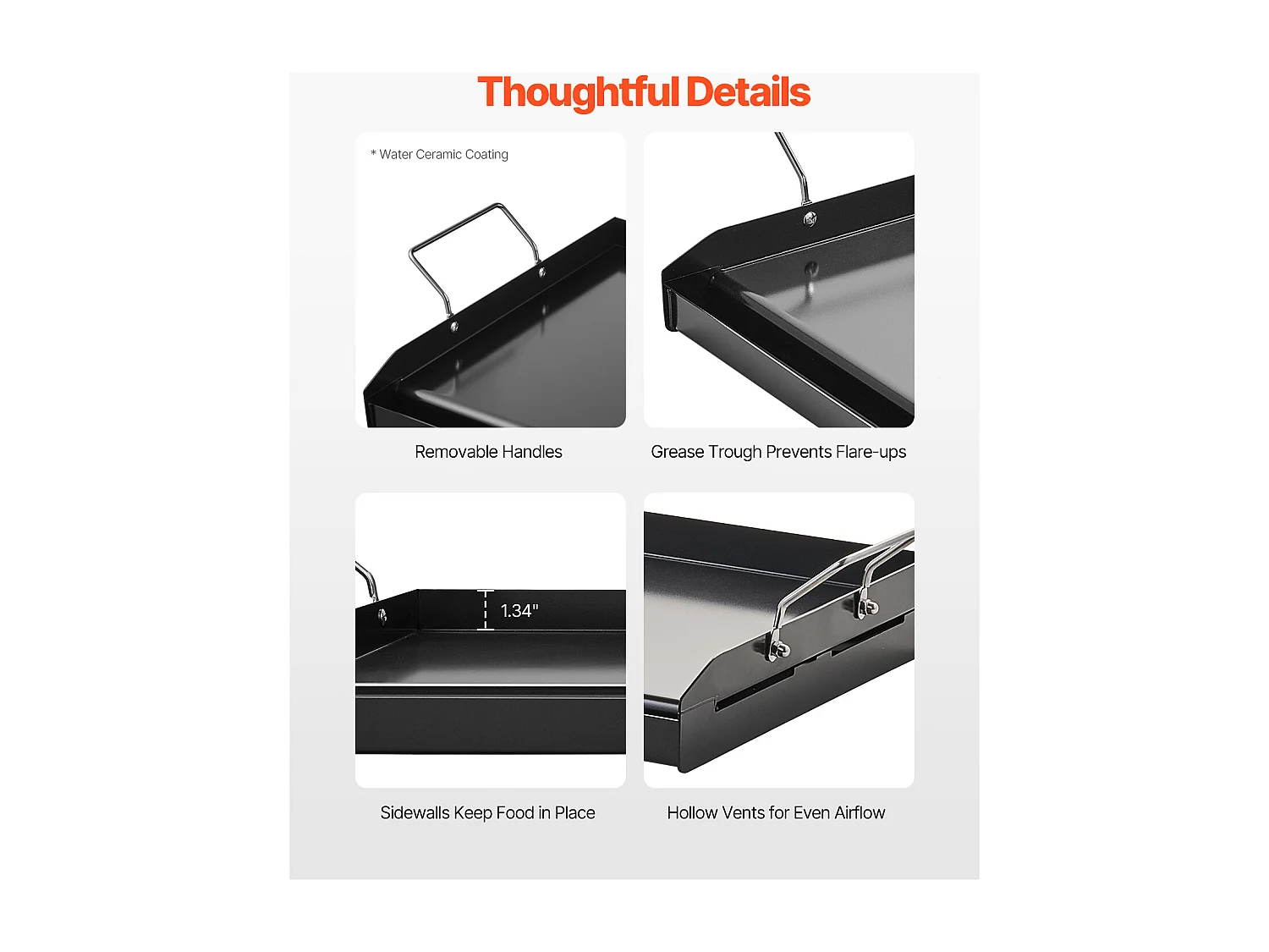 Plaque de Grill, SucceBuy Plaque de Cuisson en Acier au Carbone, 60.5 x 36 cm, Ustensile de Cuisine Portable à Gaz avec Poignée, Idéale pour Camping, Noire