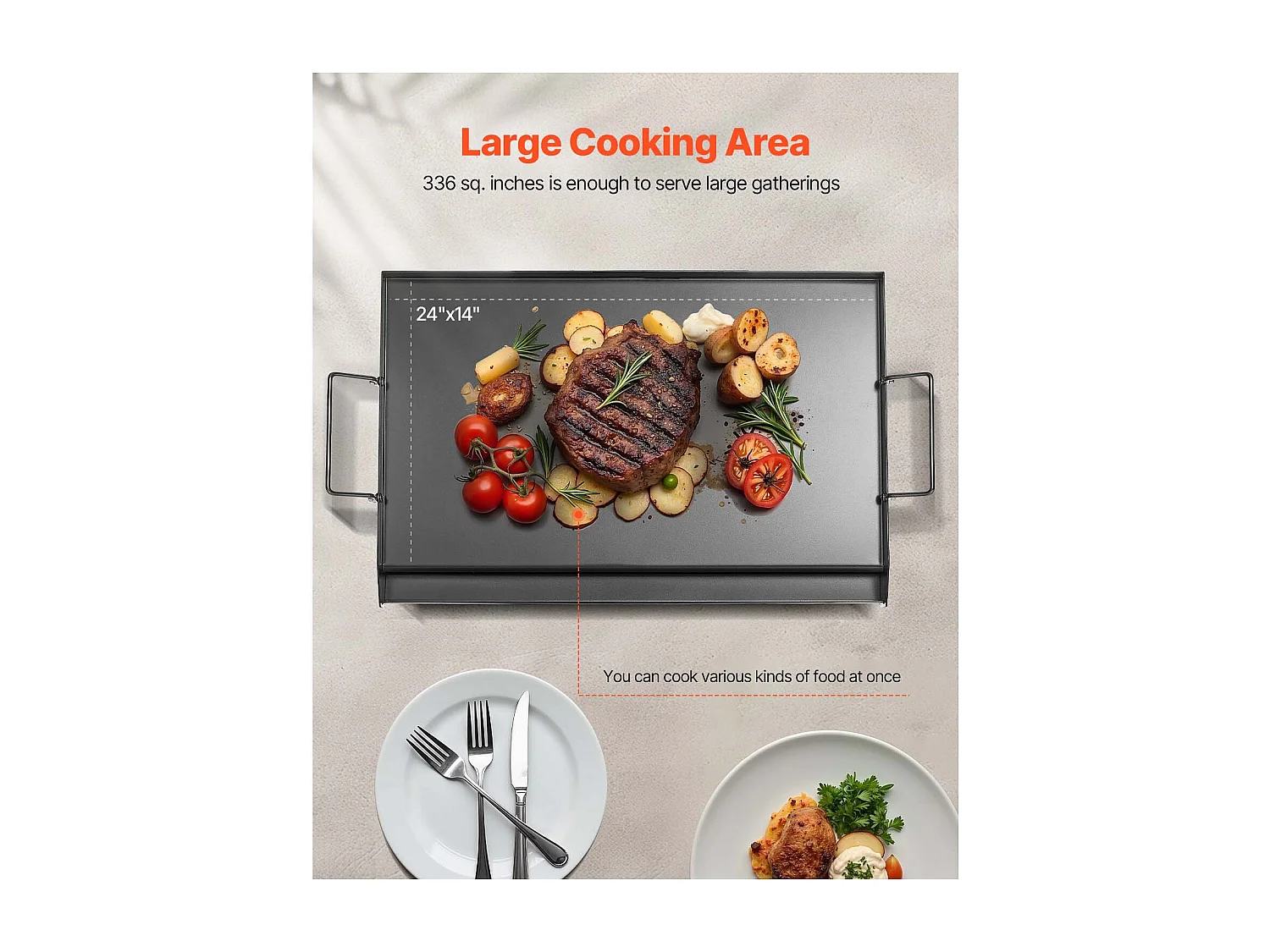Plaque de Grill, SucceBuy Plaque de Cuisson en Acier au Carbone, 60.5 x 36 cm, Ustensile de Cuisine Portable à Gaz avec Poignée, Idéale pour Camping, Noire