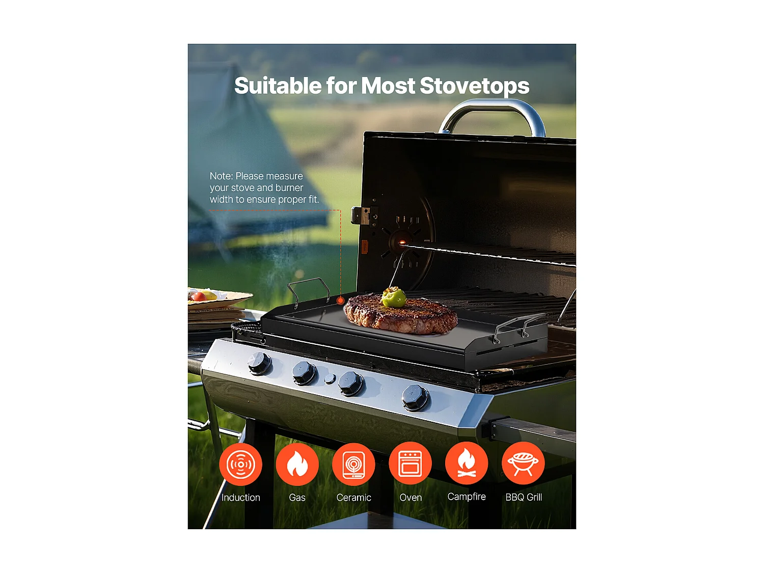 Plaque de Grill, SucceBuy Plaque de Cuisson en Acier au Carbone, 60.5 x 36 cm, Ustensile de Cuisine Portable à Gaz avec Poignée, Idéale pour Camping, Noire