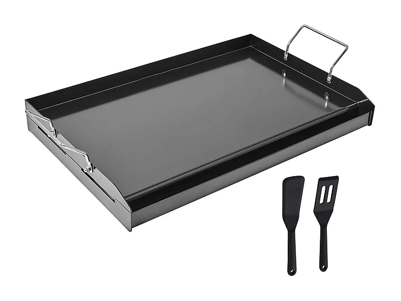 Piastra da Grill, SucceBuy Piastra per Cottura in Acciaio al Carbonio, 60.5 x 36 cm, Utensile da Cucina Portatile a Gas con Manico, Ideale per il Campeggio, Nera
