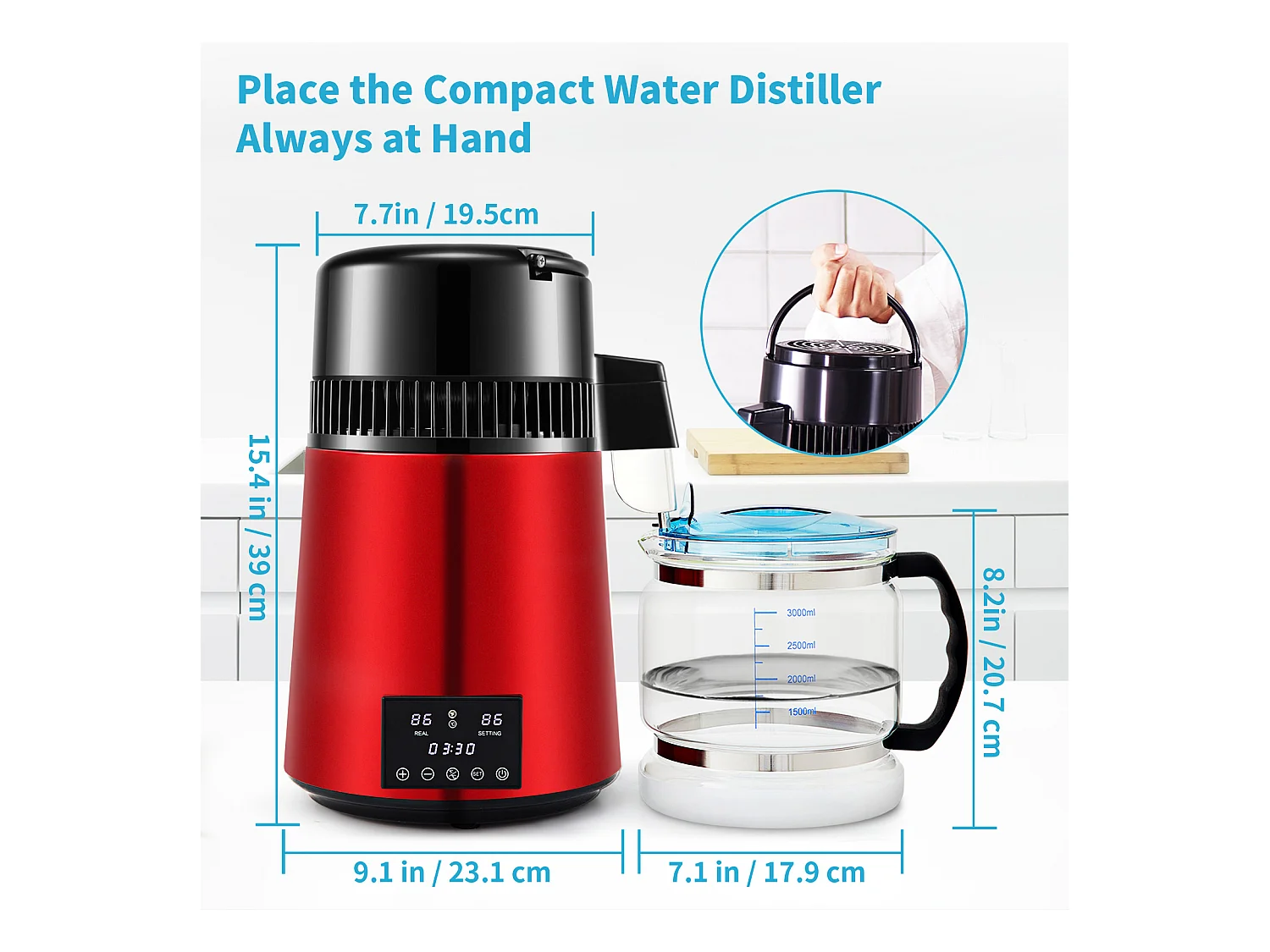 Machine a Eau Distillee SucceBuy, 4L 1 L/H avec Minuterie et Double Affichage de la Température, Rouge