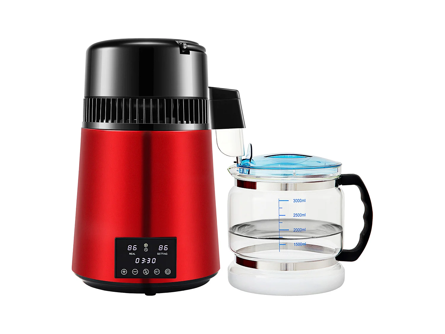 Machine a Eau Distillee SucceBuy, 4L 1 L/H avec Minuterie et Double Affichage de la Température, Rouge
