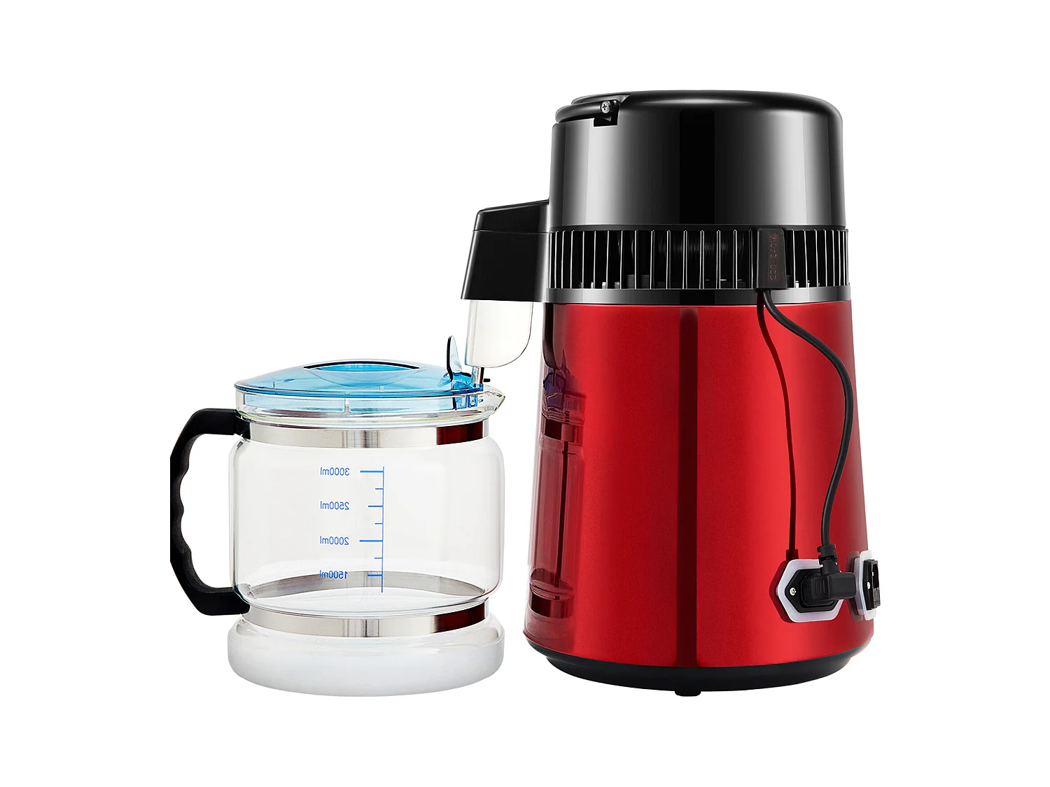 Machine a Eau Distillee SucceBuy, 4L 1 L/H avec Minuterie et Double Affichage de la Température, Rouge