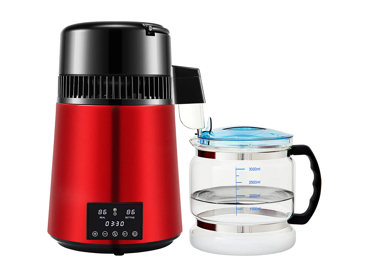 Machine a Eau Distillee SucceBuy, 4L 1 L/H avec Minuterie et Double Affichage de la Température, Rouge
