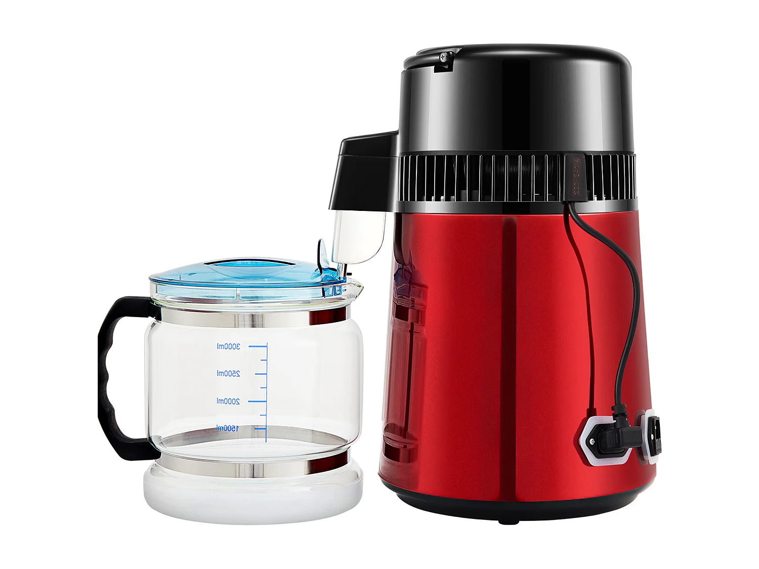 Machine a Eau Distillee SucceBuy, 4L 1 L/H avec Minuterie et Double Affichage de la Température, Rouge