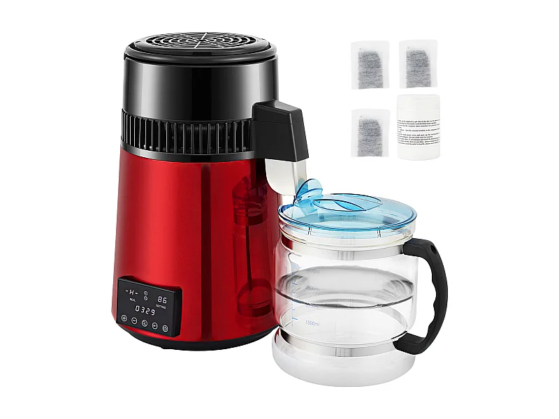 Machine a Eau Distillee SucceBuy, 4L 1 L/H avec Minuterie et Double Affichage de la Température, Rouge