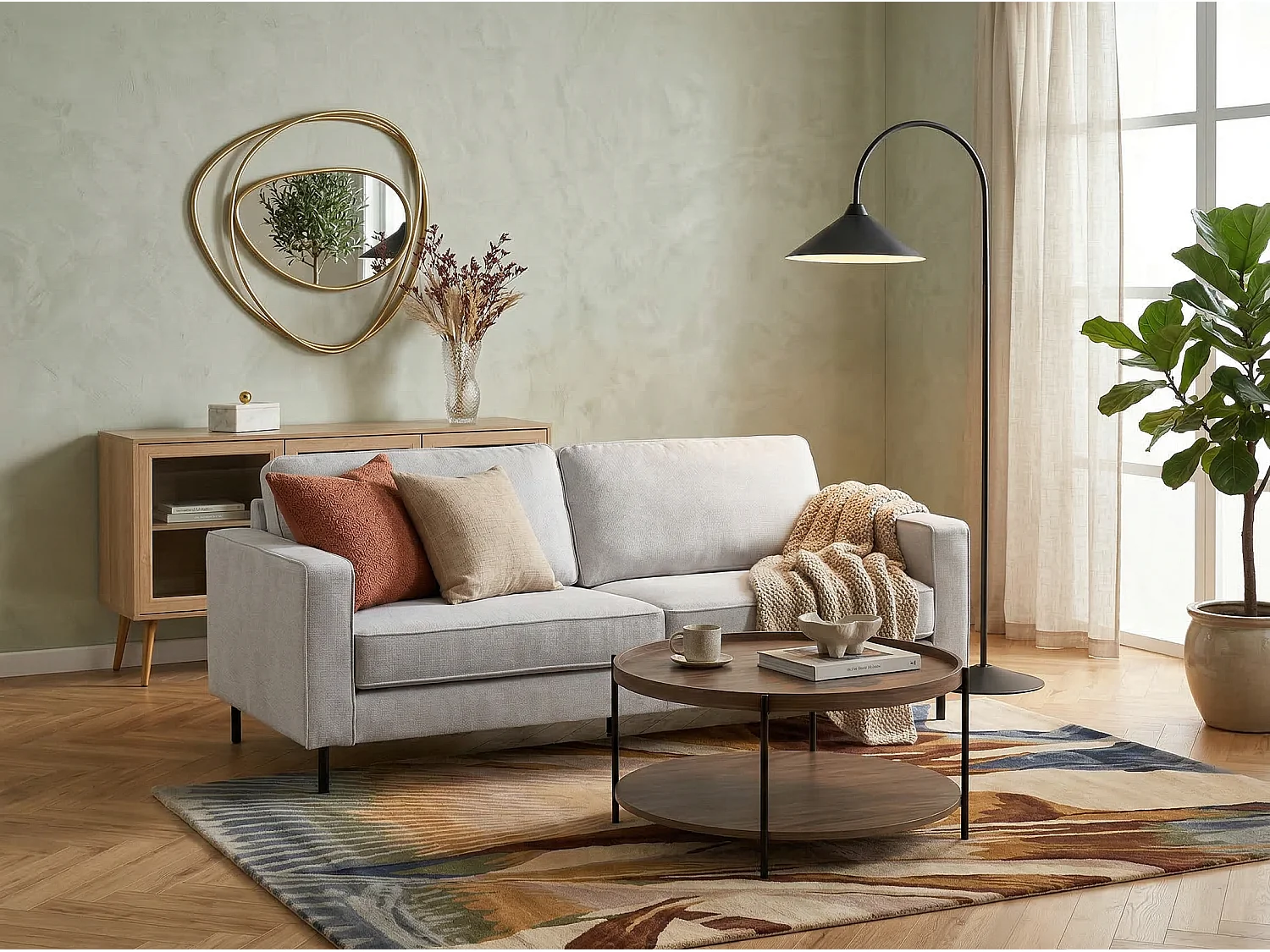 Canapé 3 places SAVALEN Tissu Gris clair