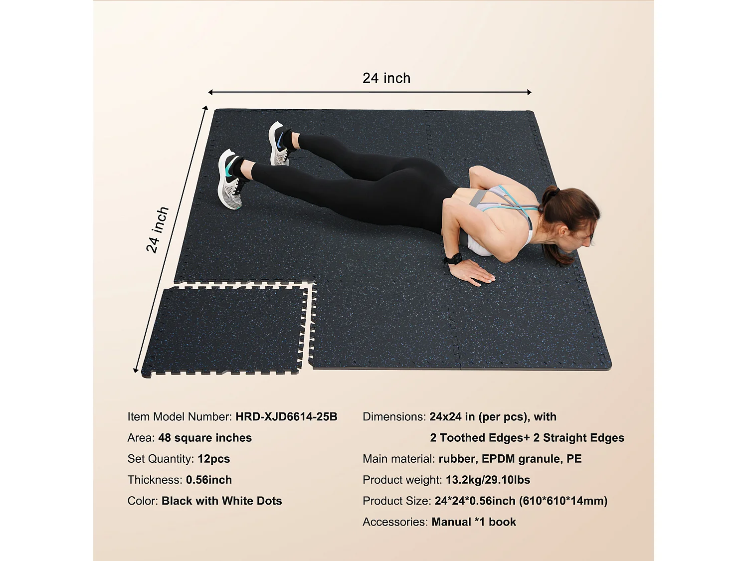 Tapis de Sol à Emboîtement, SucceBuy Tapis de Sol de Salle de Sport de 1.4 cm d'Épaisseur, 12 Carreaux, Noir et Bleu, 4.46 m²