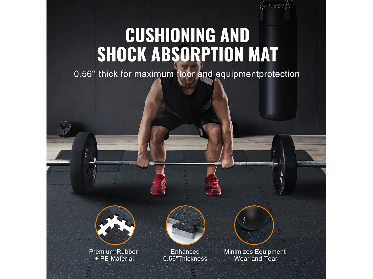 Tapis de Sol à Emboîtement, SucceBuy Tapis de Sol de Salle de Sport de 1.4 cm d'Épaisseur, 12 Carreaux, Noir et Bleu, 4.46 m²