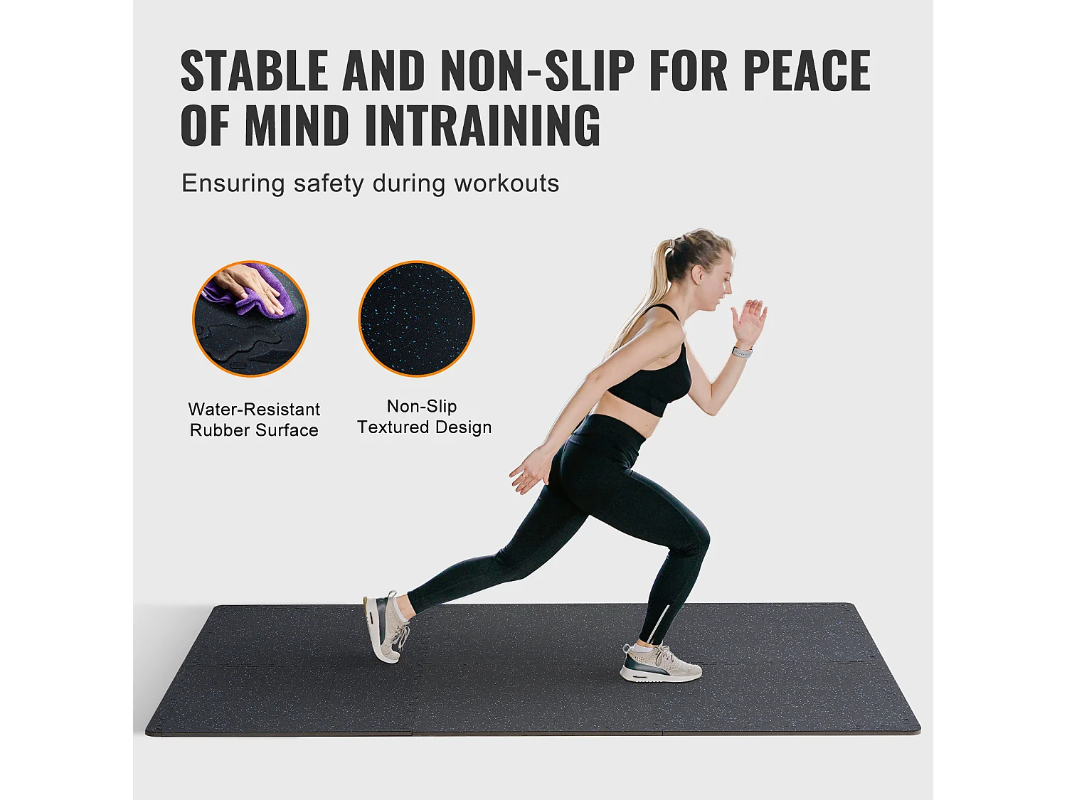 Tapis de Sol à Emboîtement, SucceBuy Tapis de Sol de Salle de Sport de 1.4 cm d'Épaisseur, 12 Carreaux, Noir et Bleu, 4.46 m²