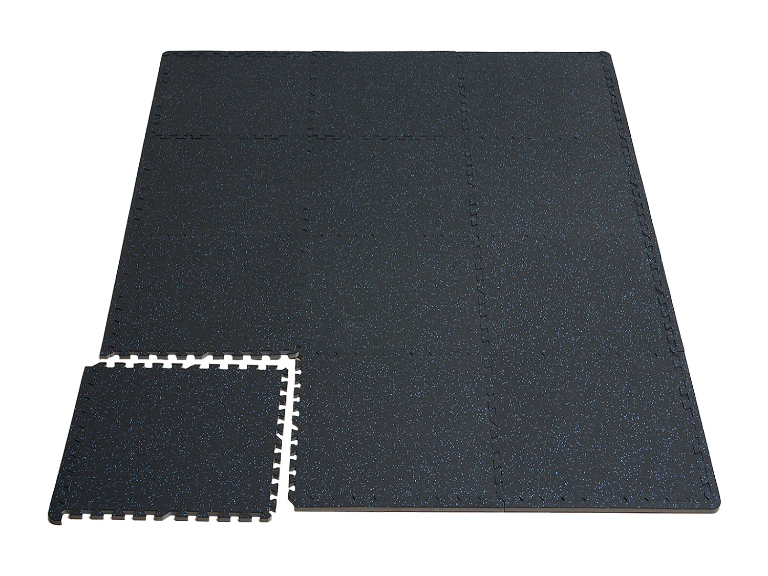 Tapis de Sol à Emboîtement, SucceBuy Tapis de Sol de Salle de Sport de 1.4 cm d'Épaisseur, 12 Carreaux, Noir et Bleu, 4.46 m²