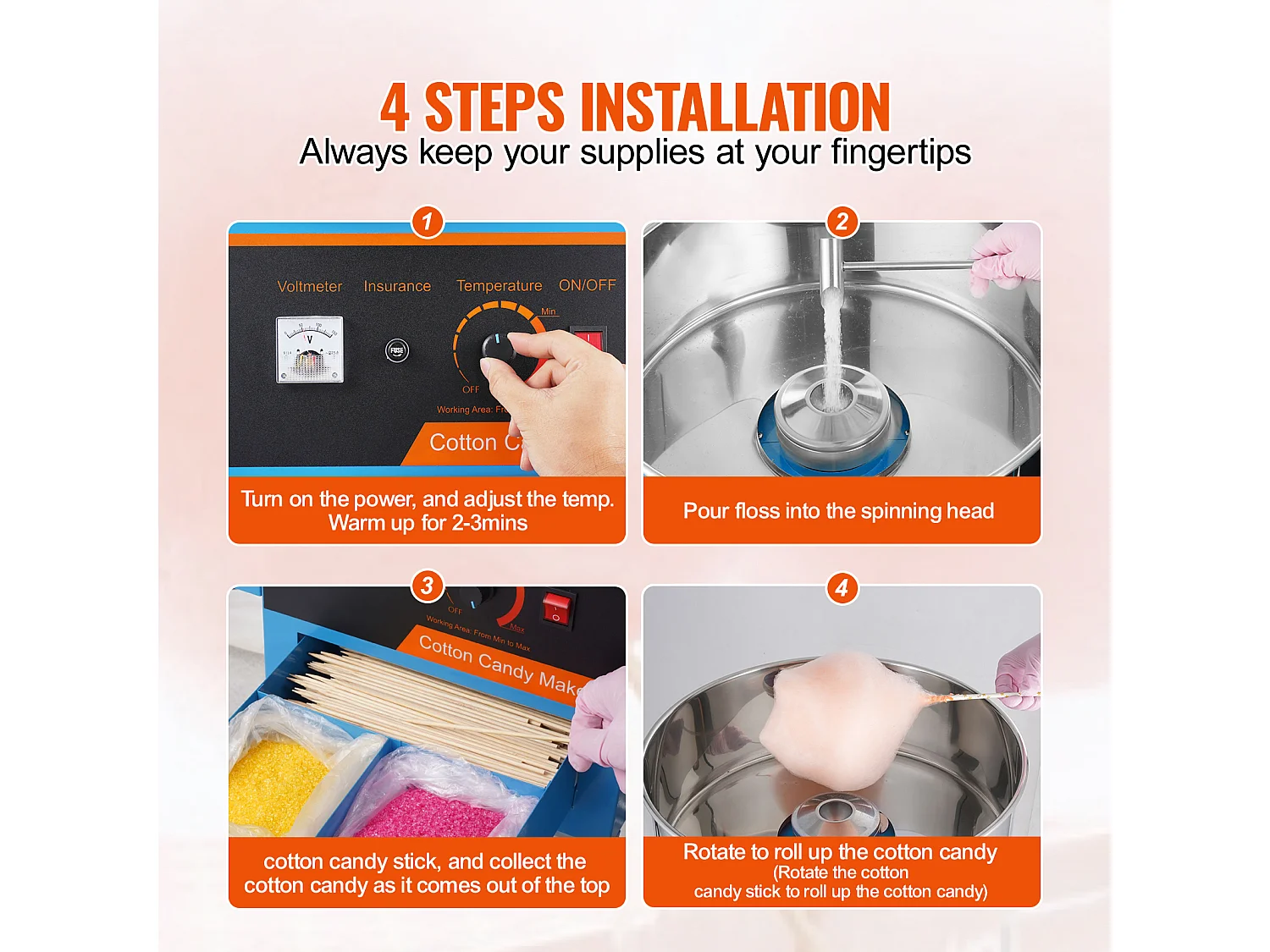 Machine à Barbe à Papa Commerciale SucceBuy, Machine à Barbe à Papa avec Chariot, Bleue