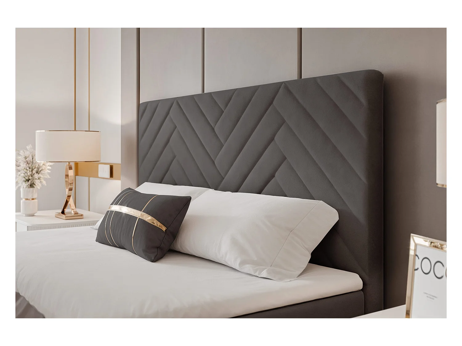 Lit continental rembourré avec surmatelas, gris anthracite - 200x200 - NEREA PLUS