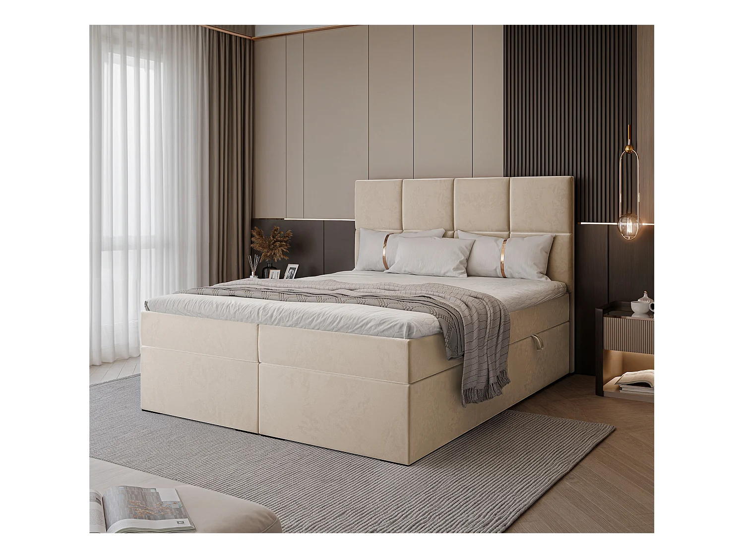 Lit continental rembourré avec surmatelas, crème - 120x200 - MAGNUS