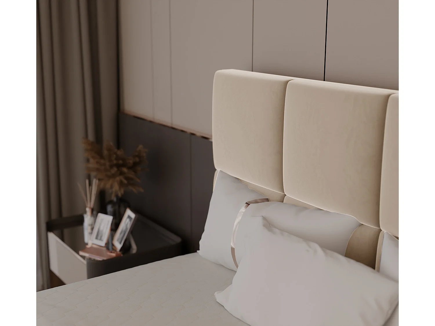 Lit continental rembourré avec surmatelas, crème - 120x200 - MAGNUS