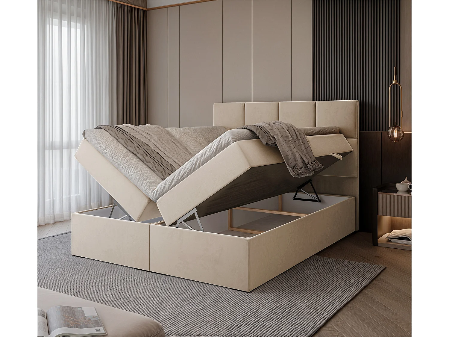 Lit continental rembourré avec surmatelas, crème - 120x200 - MAGNUS