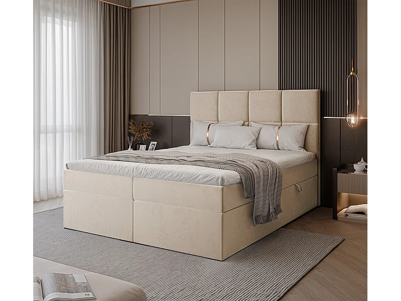 Lit continental rembourré avec surmatelas, crème - 120x200 - MAGNUS