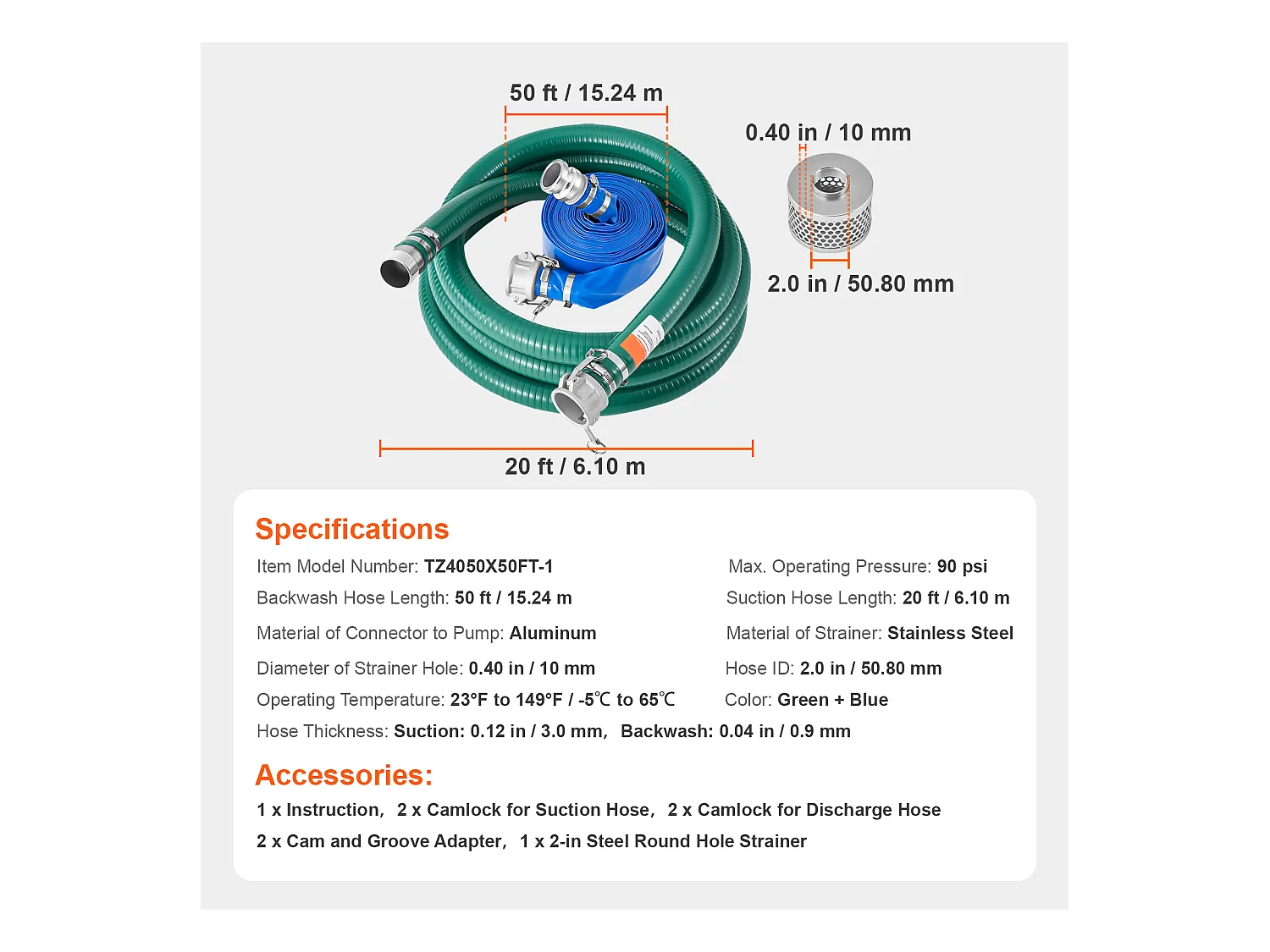Schlauchkit SucceBuy für Saugpumpe Wasser 5cm x 610cm/1524cm, Perfekt für Wassertransfer und Haushalts- oder Professionelle Anwendungen