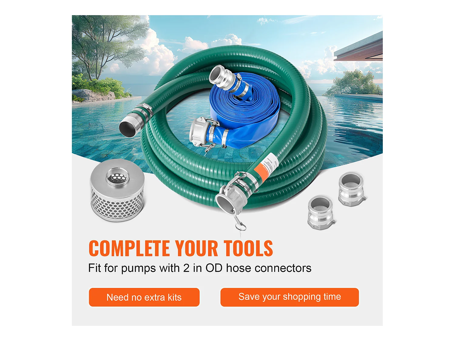 Schlauchkit SucceBuy für Saugpumpe Wasser 5cm x 610cm/1524cm, Perfekt für Wassertransfer und Haushalts- oder Professionelle Anwendungen