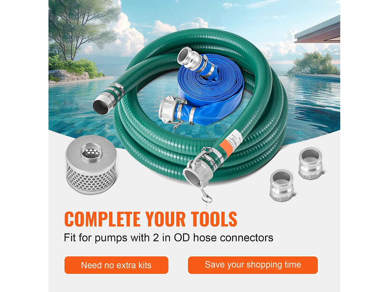 Kit de Tuyau SucceBuy d'Aspiration pour Pompe à Eau 5cm x 610cm/1524cm, Parfait pour Transfert d'Eau et Applications Domestiques ou Professionnelles