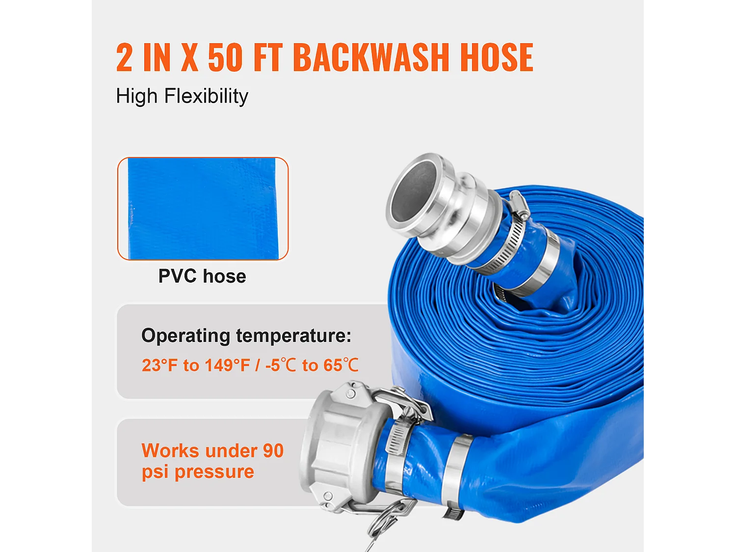 Kit de Tuyau SucceBuy d'Aspiration pour Pompe à Eau 5cm x 610cm/1524cm, Parfait pour Transfert d'Eau et Applications Domestiques ou Professionnelles