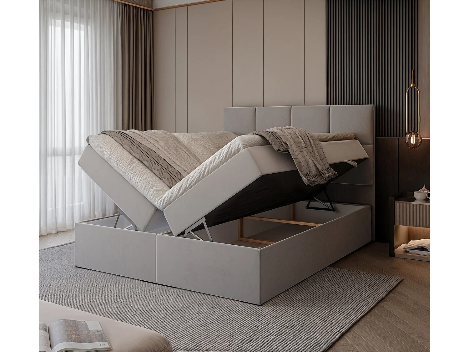 Lit continental rembourré avec surmatelas, gris - 160x200 - MAGNUS