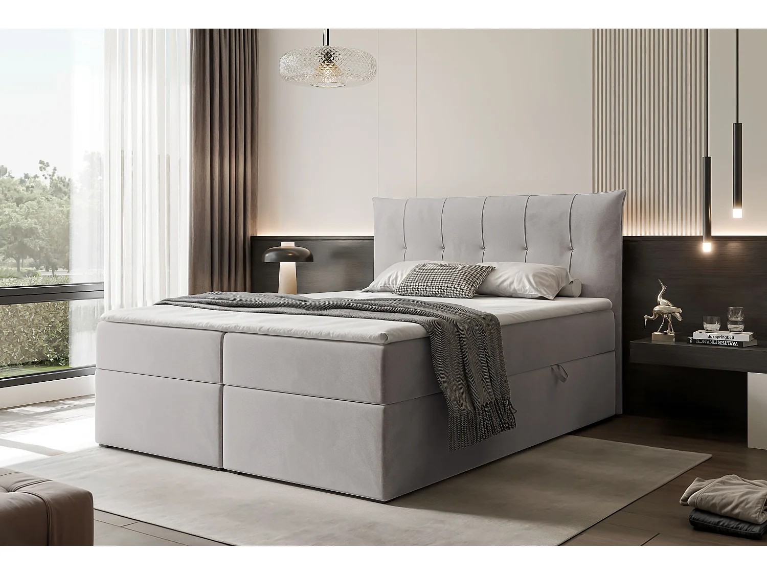 Lit continental rembourré avec surmatelas, gris - 120x200 - CHESTER