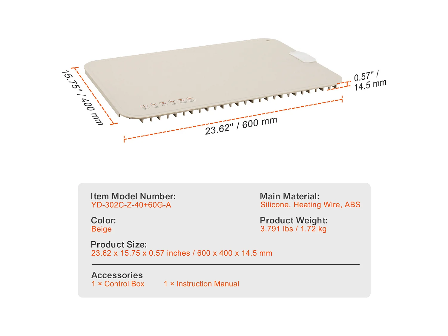 Oprolbare Elektrische Warmhoudplaat voor Buffet SucceBuy, met Temperatuurregelmatiger, 60x40 cm
