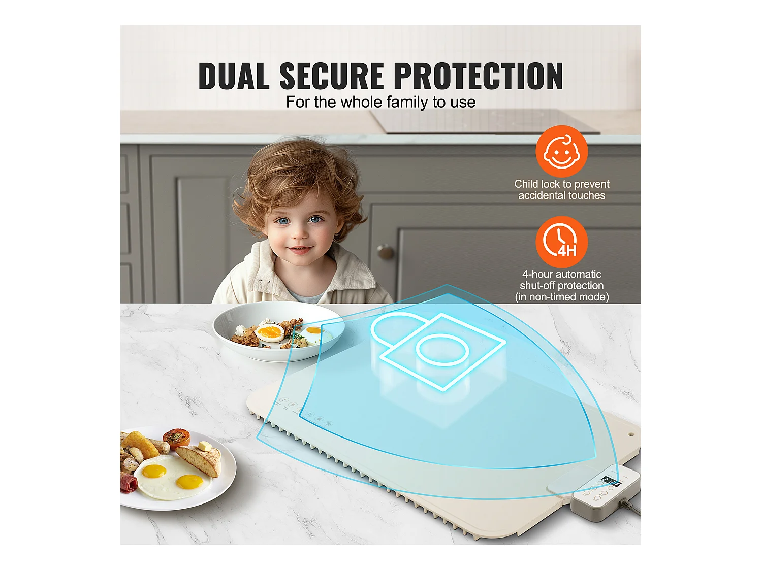 Oprolbare Elektrische Warmhoudplaat voor Buffet SucceBuy, met Temperatuurregelmatiger, 60x40 cm