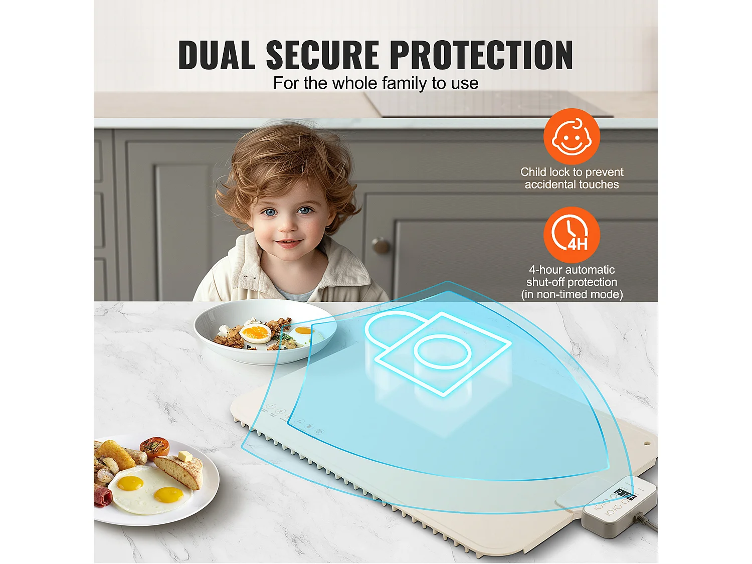 Chauffe Plat Électrique Enroulable pour Buffet SucceBuy, avec Tapis de Contrôle de la Température, 60x40 cm