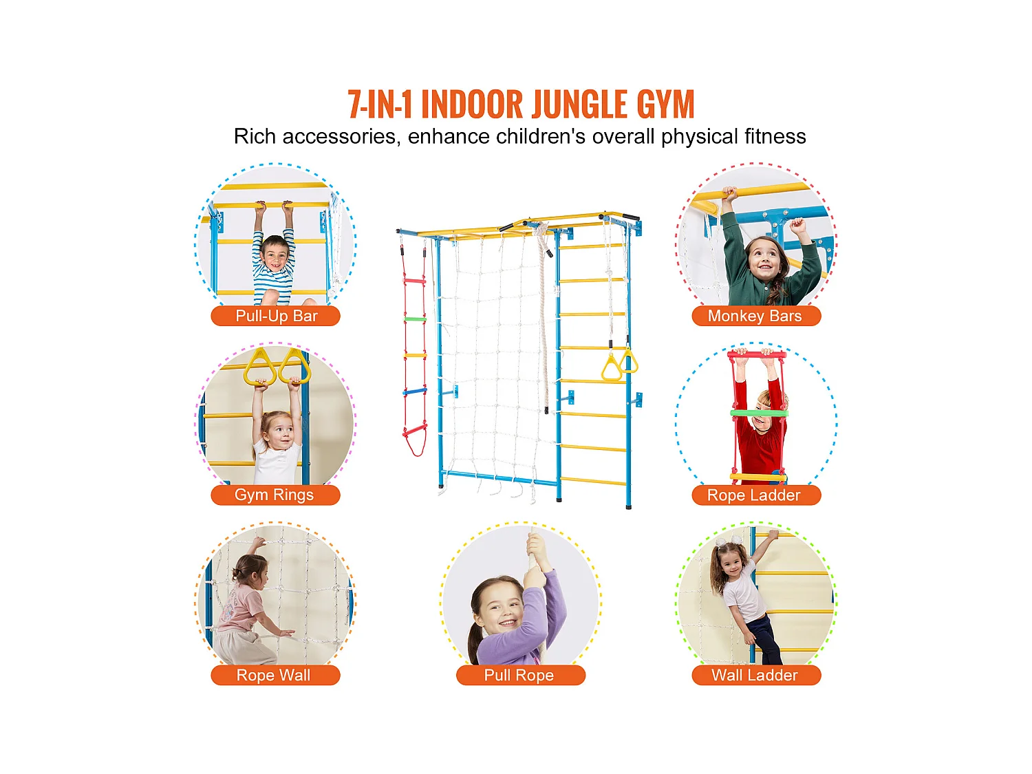 Ścianka Wspinaczkowa SucceBuy 7 w 1 dla Dzieci, Zabawki do Ćwiczeń i Wspinaczki w Pomieszczeniach, Wykonana ze Stali