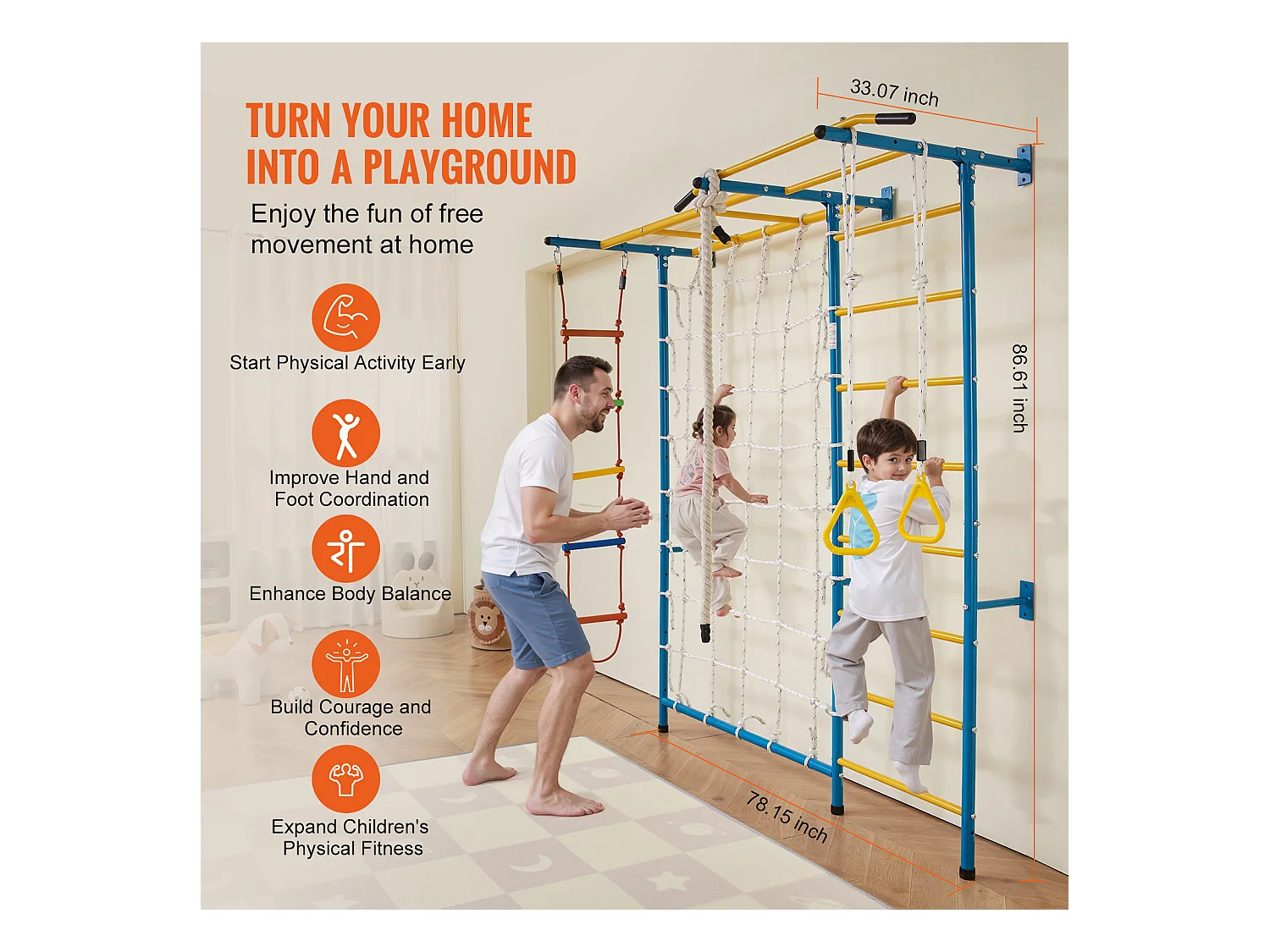 Ścianka Wspinaczkowa SucceBuy 7 w 1 dla Dzieci, Zabawki do Ćwiczeń i Wspinaczki w Pomieszczeniach, Wykonana ze Stali