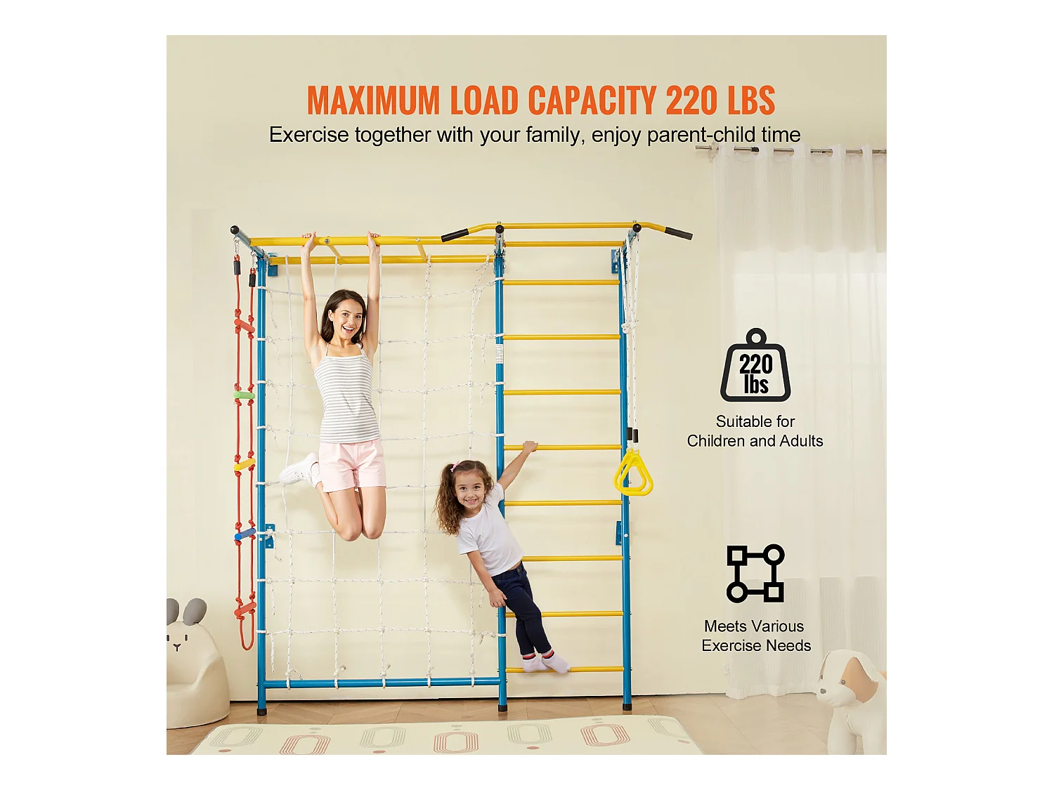 Ścianka Wspinaczkowa SucceBuy 7 w 1 dla Dzieci, Zabawki do Ćwiczeń i Wspinaczki w Pomieszczeniach, Wykonana ze Stali