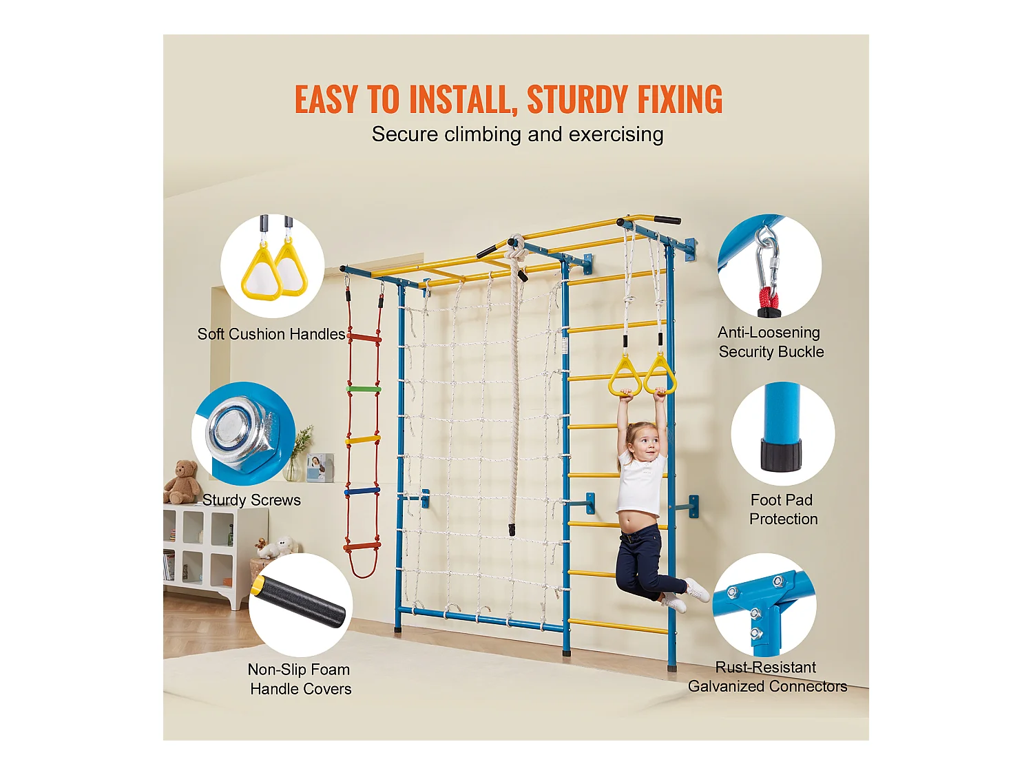 Ścianka Wspinaczkowa SucceBuy 7 w 1 dla Dzieci, Zabawki do Ćwiczeń i Wspinaczki w Pomieszczeniach, Wykonana ze Stali