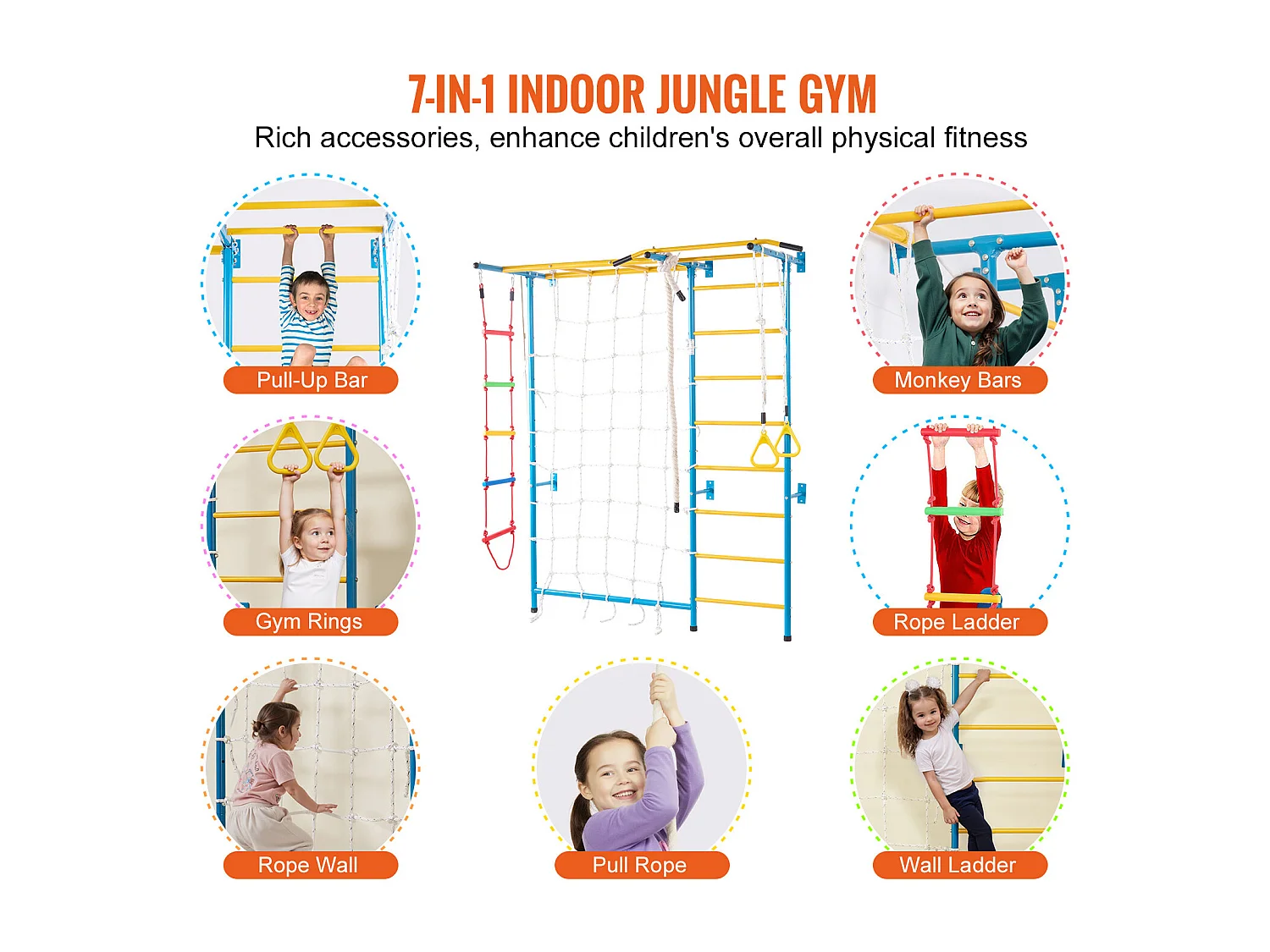 Échelle Murale SucceBuy 7 en 1 pour Enfants, Jouets d'Exercice et d'Escalade d'Intérieur en Acier