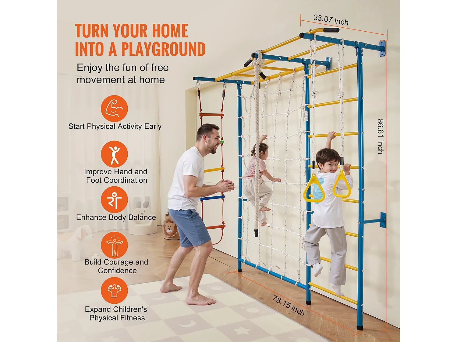 Échelle Murale SucceBuy 7 en 1 pour Enfants, Jouets d'Exercice et d'Escalade d'Intérieur en Acier