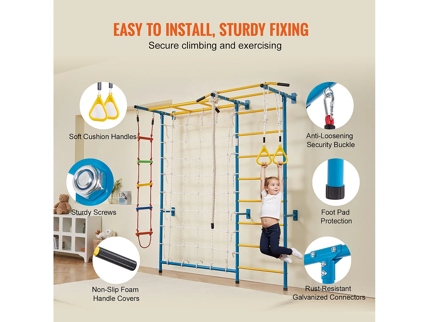 Échelle Murale SucceBuy 7 en 1 pour Enfants, Jouets d'Exercice et d'Escalade d'Intérieur en Acier