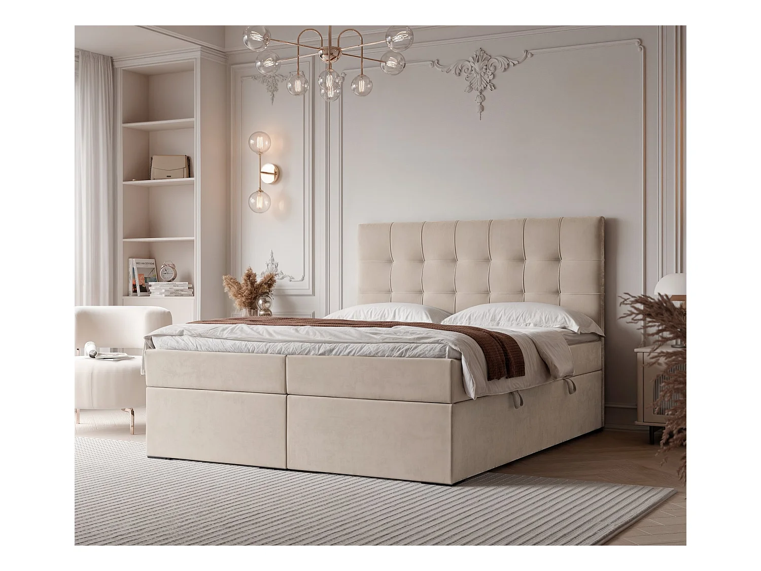 Lit continental rembourré avec surmatelas, beige - 120x200 - IMPERIAL