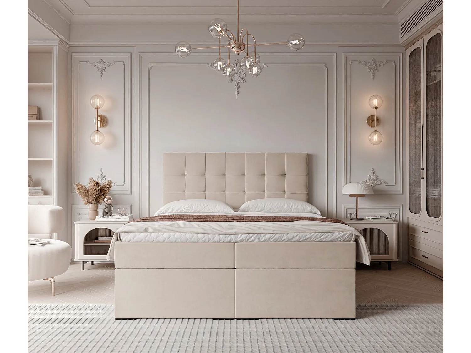 Lit continental rembourré avec surmatelas, beige - 120x200 - IMPERIAL