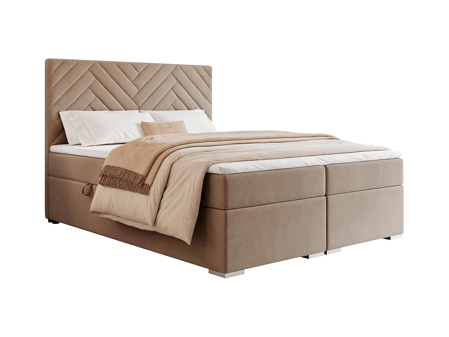 Lit continental rembourré avec surmatelas, marron - 180x200 - NEREA