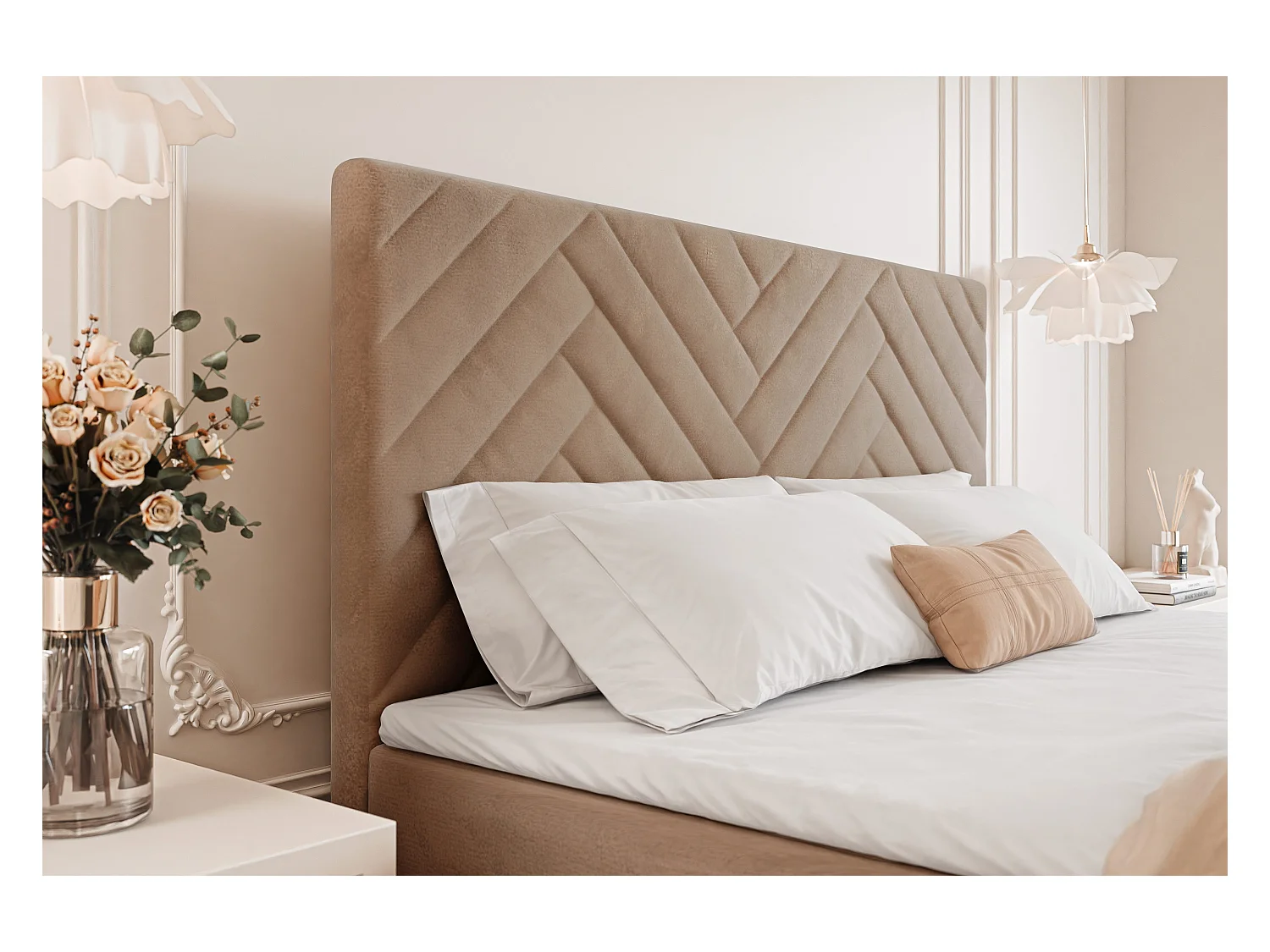Lit continental rembourré avec surmatelas, marron - 180x200 - NEREA