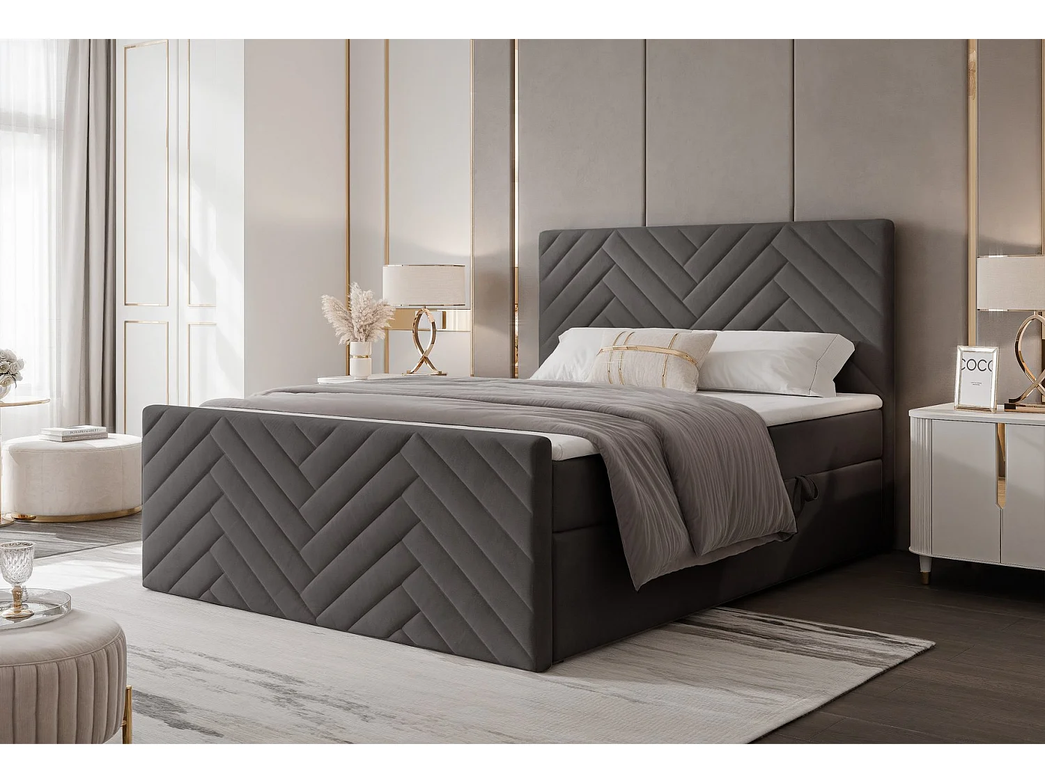 Lit continental rembourré avec surmatelas, gris anthracite - 140x200 - NEREA PLUS