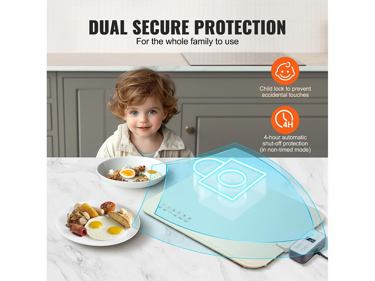 Chauffe Plat Électrique Enroulable pour Buffet SucceBuy, avec Tapis de Contrôle de la Température, 50x35 cm