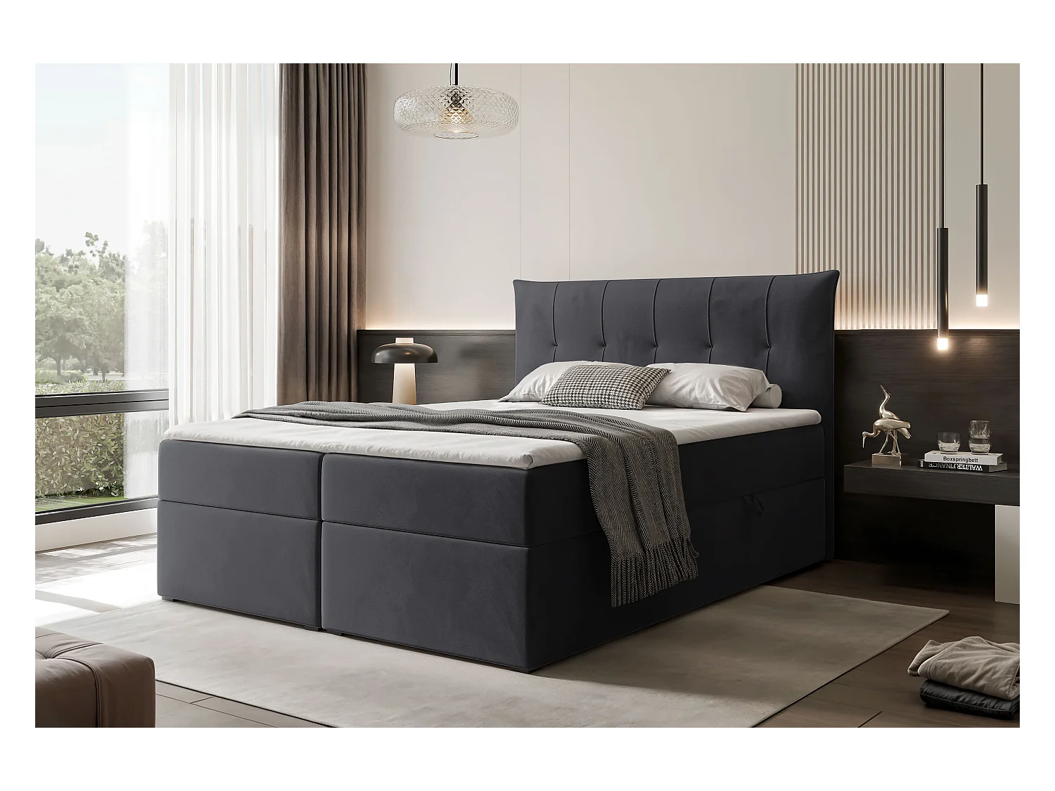 Lit continental rembourré avec surmatelas, gris anthracite - 120x200 - CHESTER