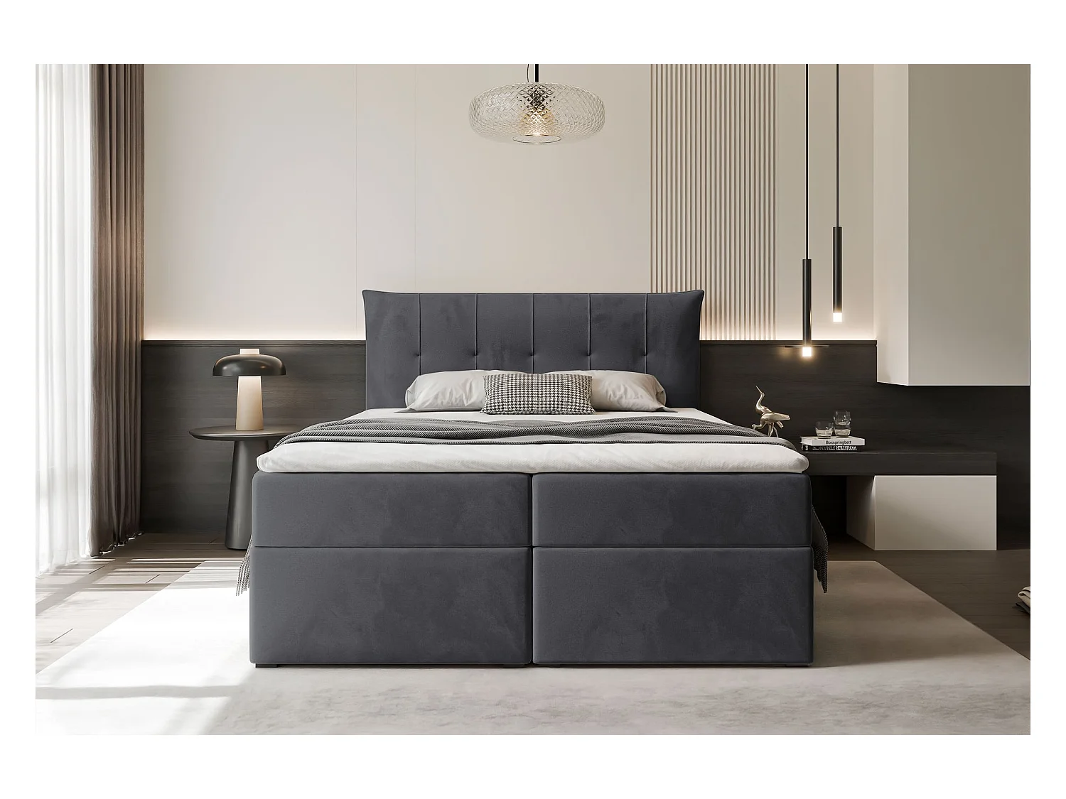 Lit continental rembourré avec surmatelas, gris anthracite - 120x200 - CHESTER